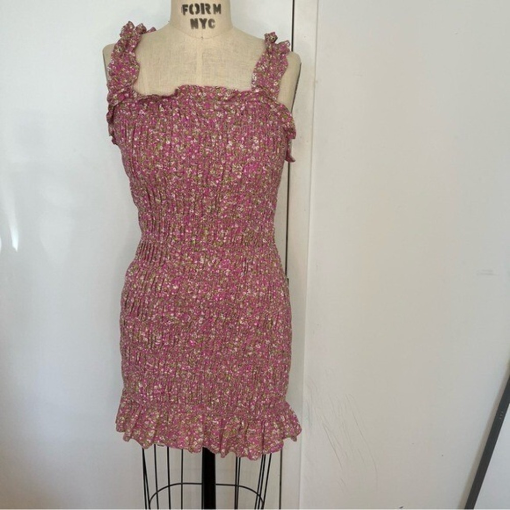 FREE THE ROSES All Over Smocked Ruffle Mini Dress Size Small - Picture 4 of 7